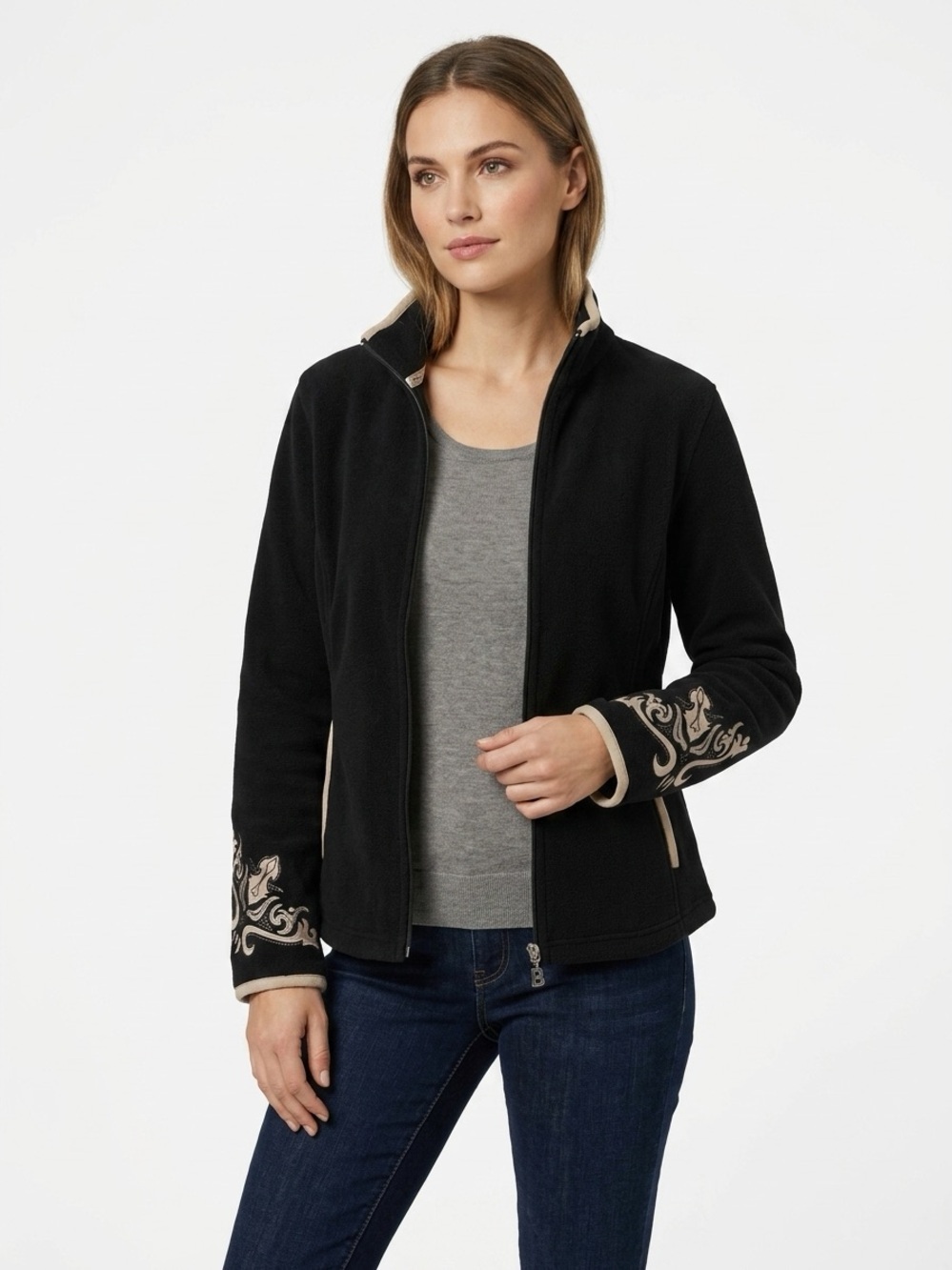 Bogner Embroidered Scroll Full Zip Fleece Jacket Black Size 8